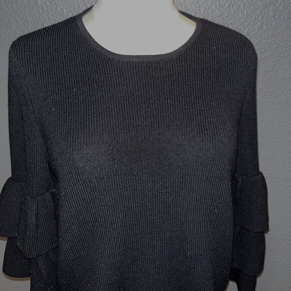 J. McLaughlin Black Italian Merino Wool Ruffle Sleeve Sweater Size S EUC - Picture 4 of 8